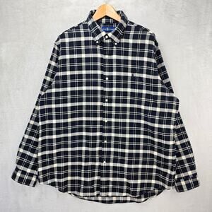 Ralph Lauren Classic Fit Performance Flannel Shirt Men XXL Black Plaid Soft Pony